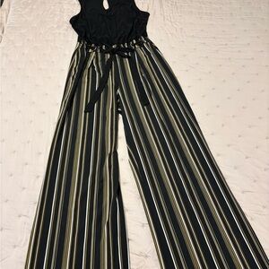 Wrapper Black and Gold Striped Jumpsuit